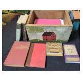Hand-Painted Wooden Saltbox Crate with Assorted Books