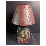 Mason Jar Table Lamp with Punched Metal Shade