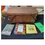 Woven Wood Picnic Basket with 6 Community Cookbooks