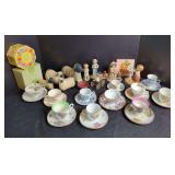 Figurines and Assorted Porcelain Teacups