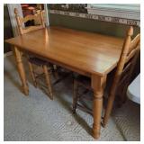 Wooden Dining Table and 2 Ladder-Back Chairs