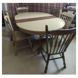 Pedestal Dining Table and Spindle Back Chairs