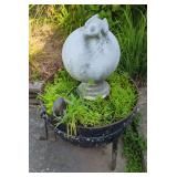 Cast Iron Cauldron Planter with Concrete Frog Ornament