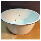 Enamelware Basin with Blue Rim