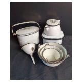 Enamelware Kitchenware and Cast Iron Sad Iron
