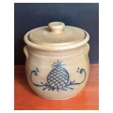 Stoneware Crock with Lid and Pineapple Motif