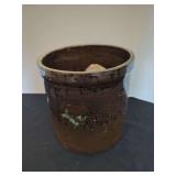 Brown Glazed Stoneware Crock with Fabric Spheres
