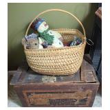 Wooden Cracker Crate with Woven Basket and Seasonal Decor