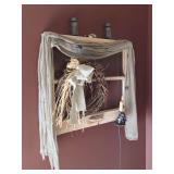 Decorative Window Frame Wall Hanging with Wreath and Electric Candle