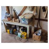 Work Bench with Assorted Garage and Agricultural Supplies