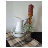 Decorative Tabletop Arrangement with Enamelware and Accessories