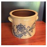 Stoneware Crock with Cobalt Floral Decoration