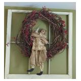 Decorative Snowman Figure with Wreath and Window Frame