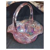 Pink Iridescent Glass Basket