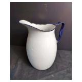 White and Blue Enamelware Pitcher