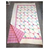 Pieced Cotton Quilt with Plaid and Striped Fabric