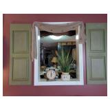 Pair of Painted Wood Shutters with Decorative Fabric Valance