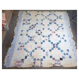 Hand-Stitched Patchwork Quilt, Blue and White