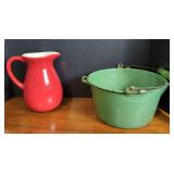 Demdaco Ceramic Pitcher and Enameled Metal Colander