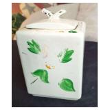 Ceramic Square Canister with Lid and Floral Motif