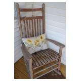 Wooden Rocking Chair with Sunflower Accent Pillow and Coir Doormat