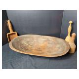Carved Dough Bowl with Scoop and Butter Stamps