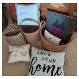 Woven Baskets and Decorative Textile Pillows