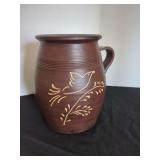 Brown Glazed Ceramic Pitcher with Bird Motif