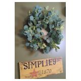 Decorative Wood Sign and Artificial Wreath
