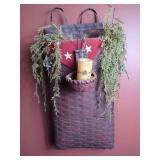 Woven Wall Basket with Fabric and Candle Accents