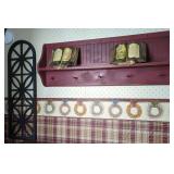 Wall-Mounted Wooden Peg Shelf with Beadboard Backing