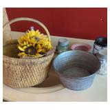 Decorative Basket with Artificial Sunflowers and Metal Basin