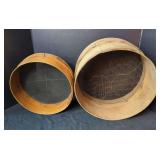 Pair of Circular Wooden Sieve Frames with Wire Mesh