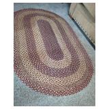 Oval Braided Area Rug, Burgundy and Tan