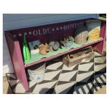 Painted Wooden Bench with Decorative Text and Star Motifs