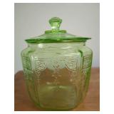 Green Uranium Glass Cookie Jar with Lid