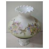 Electrified Gone with the Wind Lamp with Hand Painted Floral Milk Glass Shade and Clear Glass Base