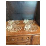 Clear Glass Snack Set with Snack Plates and Matching Cups in Wheat Pattern