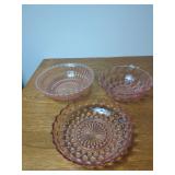 Set of Three Pink Molded Glass Bowls with Textured Patterns