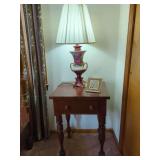 Wooden End Table with Turned Legs and Single Drawer