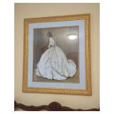 Framed Print of Portrait of Woman in White Dress Signed JPL 1969