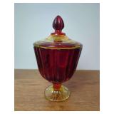 Red and Yellow Art Glass Covered Compote