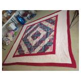Log Cabin Pattern Quilt with Red and Cream Borders