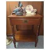 Wooden End Table with Lower Shelf and Drawer