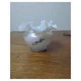 Hand Painted Iridescent Milk Glass Ruffled Rose Bowl