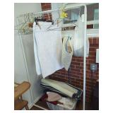 Laundry Accessories Grouping with Clothing Rack, Hangers, and Linens