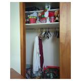 Closet Contents Including Electronics, Kitchenware, Decor, and Textiles