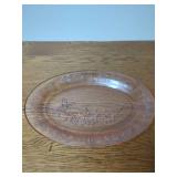 Pink Glass Rose Motif Oval Platter