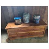 Cedar Wood Storage Chest with Three Holiday Themed Metal Tins