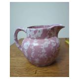 Bybee Pink and White Spatterware Ceramic Pitcher with BB Maker Mark